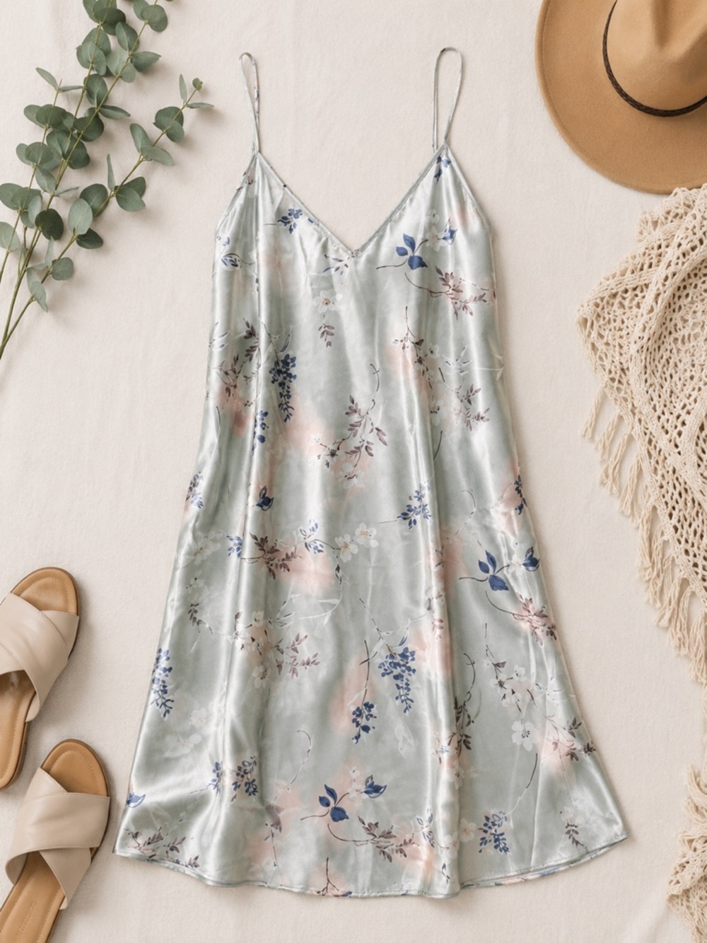 OYO Floral Satin Slip Dress Size Medium - Picture 1 of 7